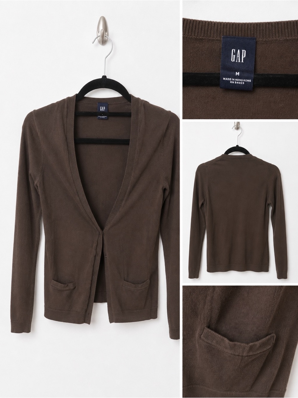 GAP Women's Dark Brown Open-Front Knit Cardigan